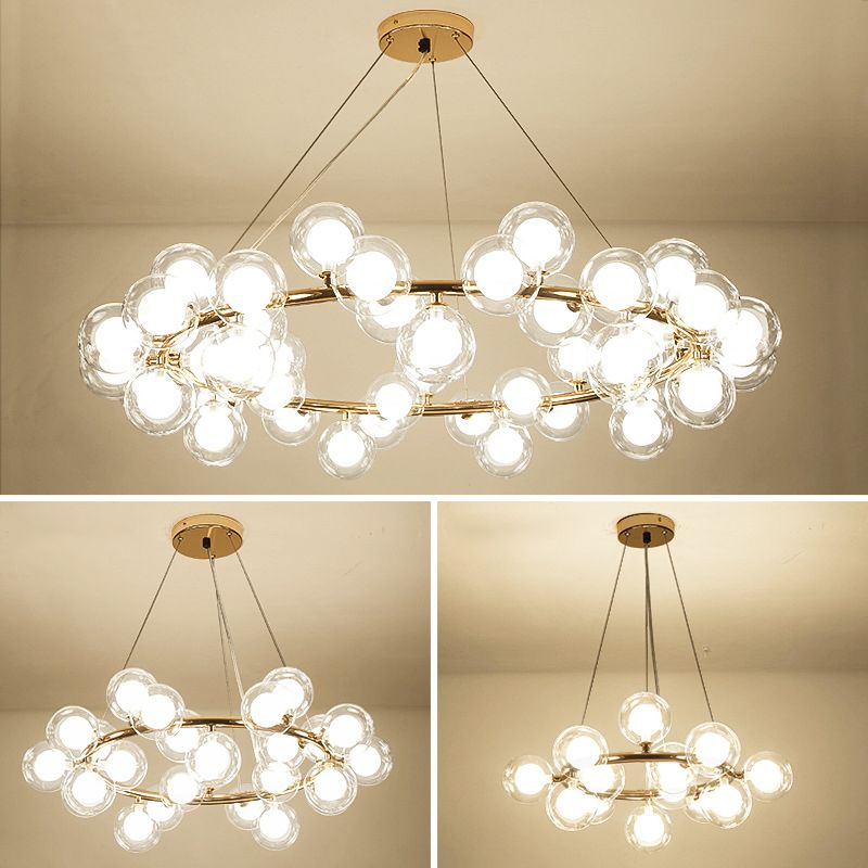 Ultra-modern Globe-Shaped Hanging Chandelier Glass Suspension Lighting with Hanging Cord for Living Room