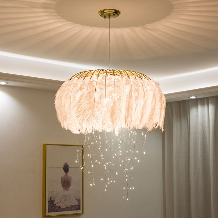 Koepelvormige hanglamp armatuur Noordse stijl veren slaapkamer kroonluchter hanglampje