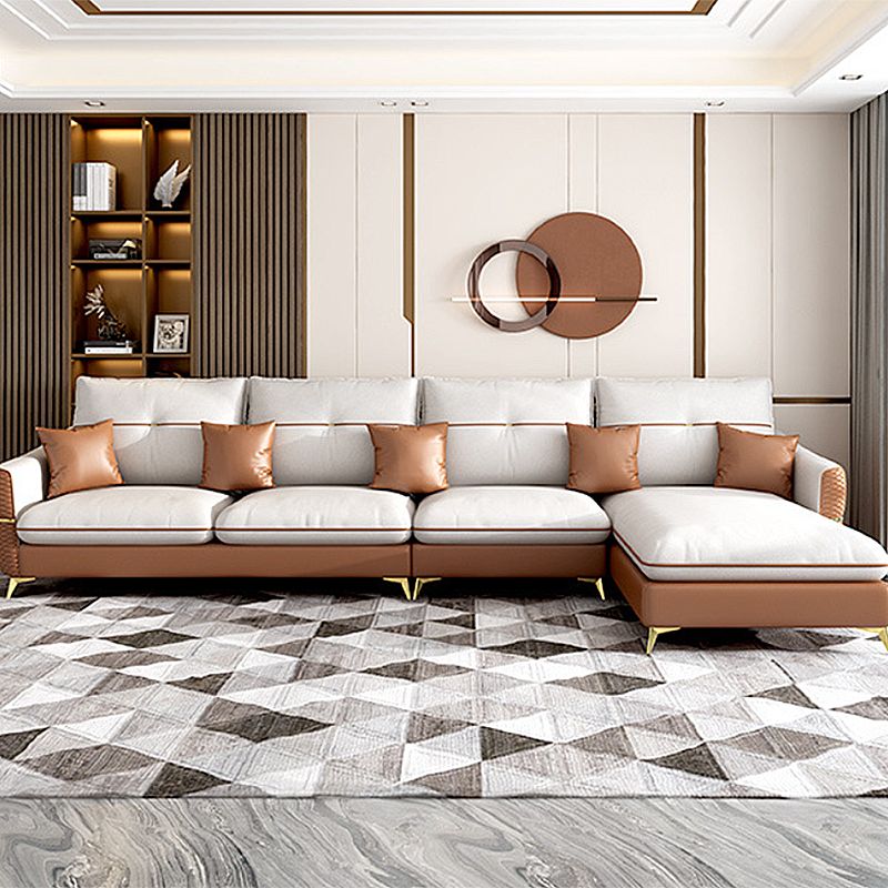 Scandinavian 37.4 " H Faux Leather Flared Arm Sofa & Chaise for Living Room