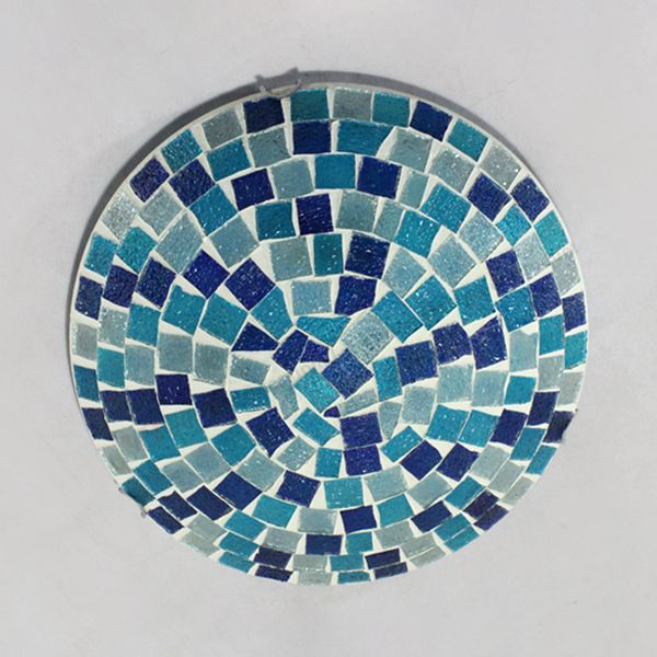 Blue Round Ceiling Light Fixture 12"/16" Width Tiffany Mosaic Glass 1 Bulb Flush Mount Ceiling Light