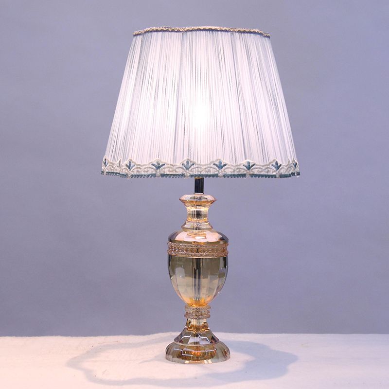 Lampada notturna di urna azzurra Minimalista 1-bulba K9 Accensione da comodino Crystal con tonalità in tessuto affusolato