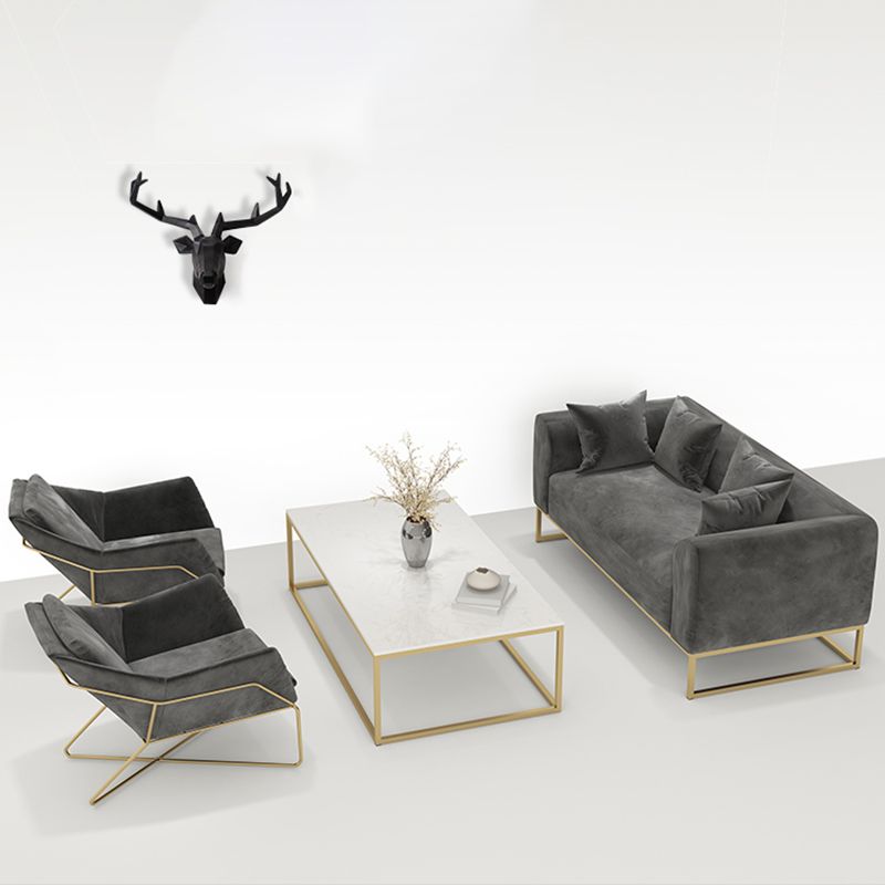 Golden Frame Sofa with Pillow Back and Tuxedo Arm for Apartment