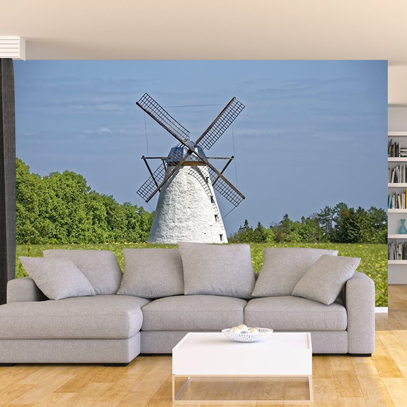 Dining Room Wall Mural Wallpaper Small Town Windmill Mildew Resistant Wall Decor