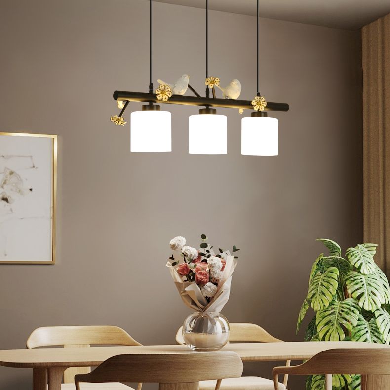 Opal Glossy Glass Shade 3 Lights Isola Isola Accenda Lampade isola di transizione dell'isola per sala da pranzo