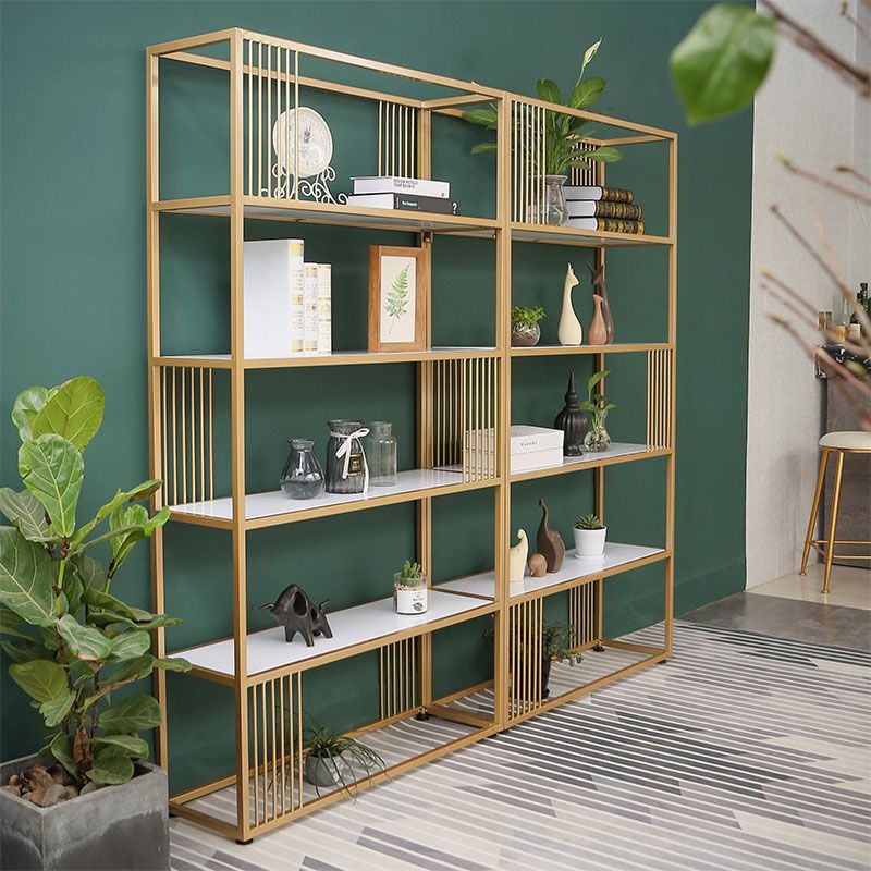 Modern Metal and Wooden Book Shelf Open Home Shelf Bookcase with Shelves