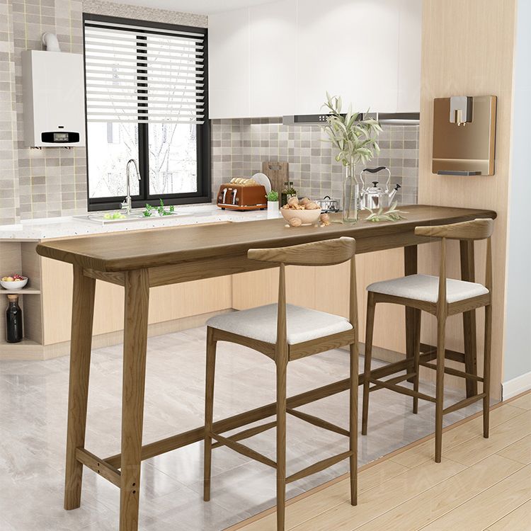 Brown Ash Wood Rectangle Bar Table with Trestle for Living Room