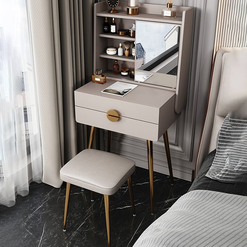 Contemporary Wood Makeup Vanity Set 2-Drawer Dressing Table With Mirror