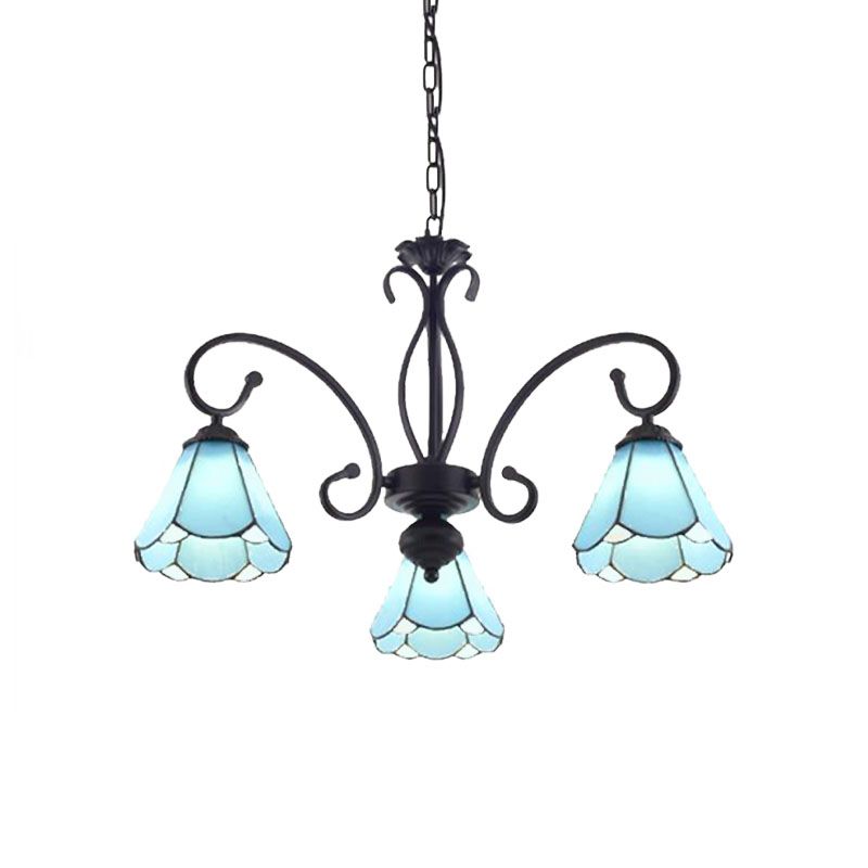 Black 5/6/8 Luci lampadario Lampada Tiffany Stile Blu Glass Cono Kit lampada a sospensione