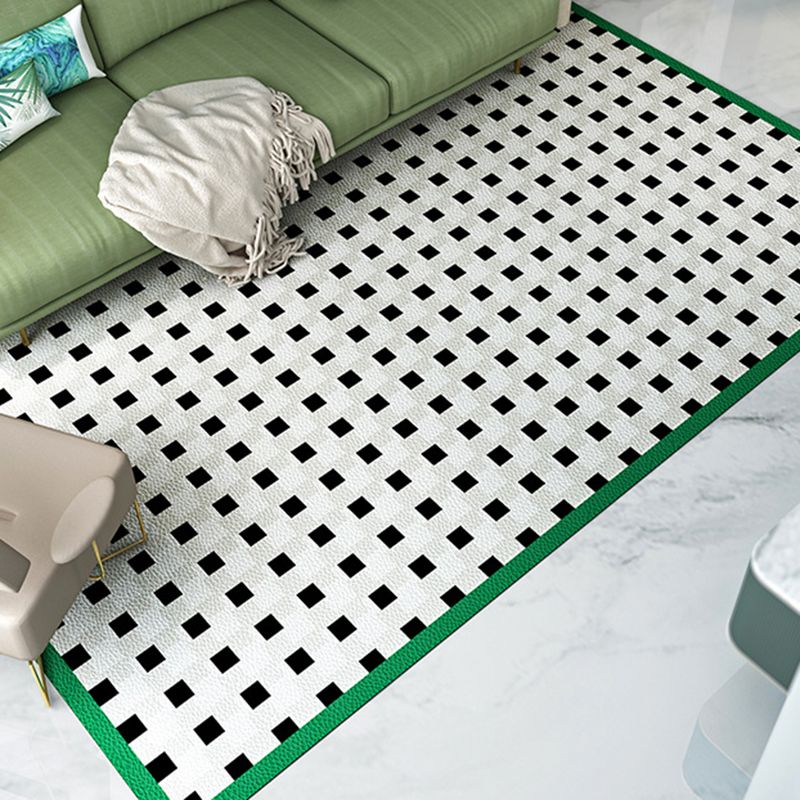 Green Geometry Pattern Rug Polyester Modern Rug Washable Rug for Drawing Room