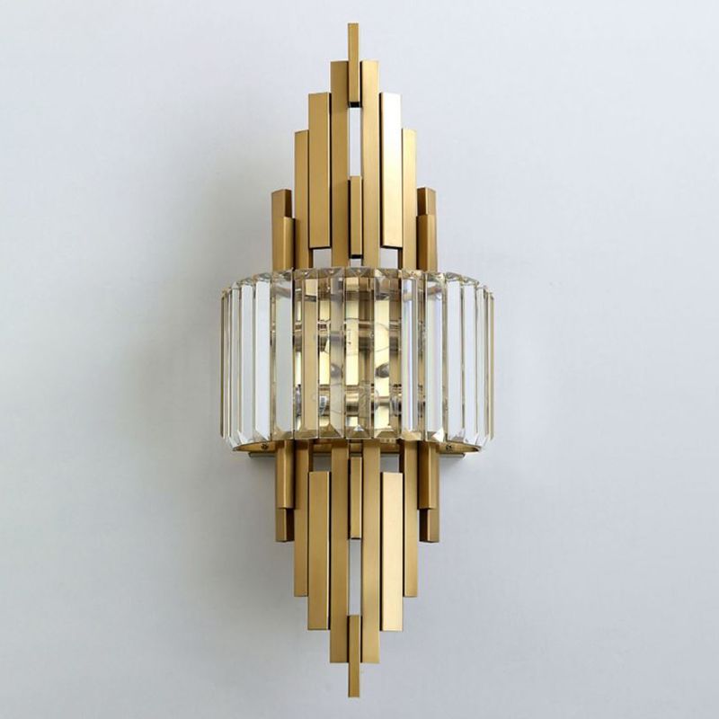 2 Light Metal and Crystal Wall Sconce Brass and Clear Wall Mounted Fixture