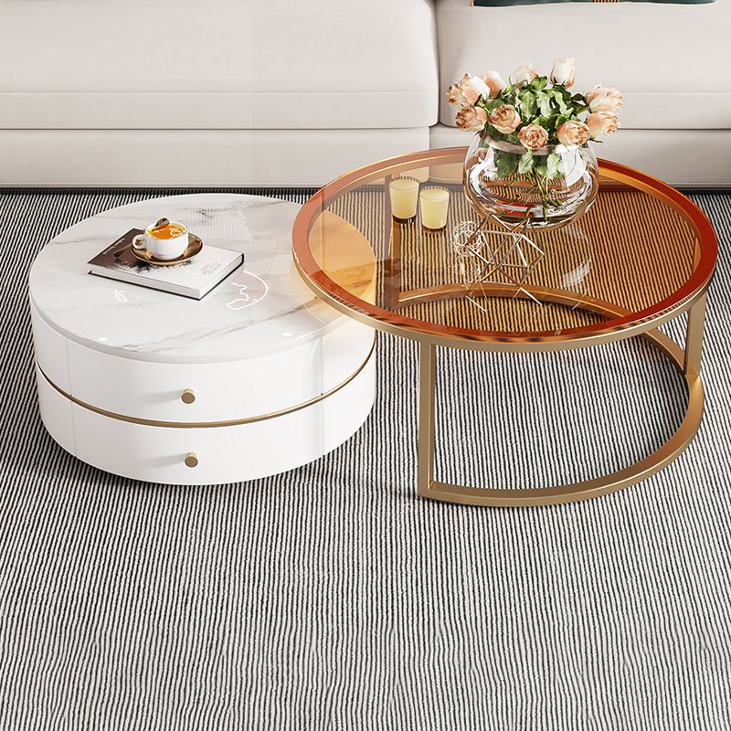 Glass Top Coffee Table Frame 2 Piece Nesting Tables with Storage