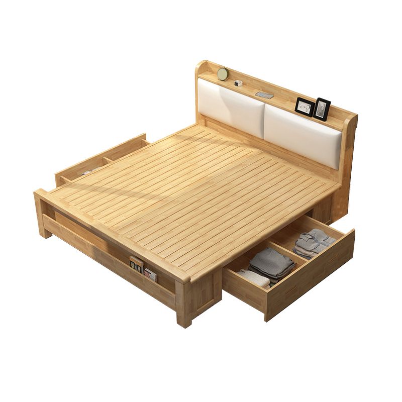 Nordic Bed with Open Storage Solid Wood Bed with Upholstered Headboard