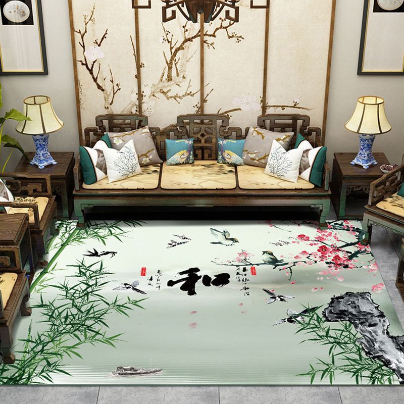 Classic Living Room Rug Multi Colored Plant Pattern Area Rug Polyster Non-Slip Easy Care Carpet