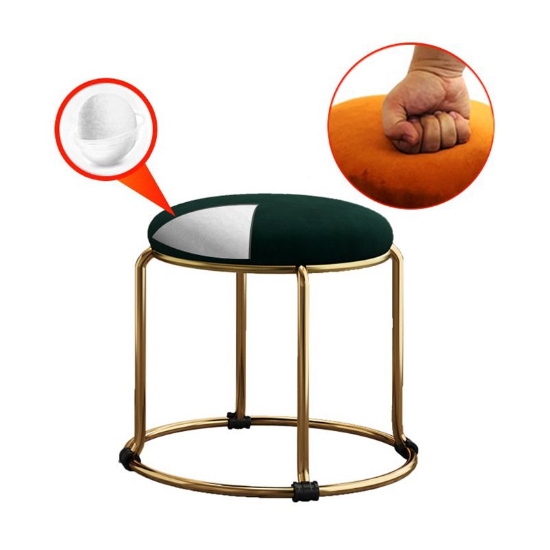 Contemporary Ottoman Fabric Upholstered Metal Frame Solid Color Round Ottoman