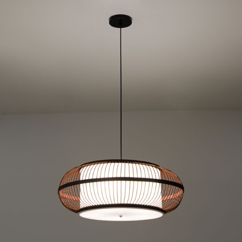 Wooden Geometrical Pendant Lamp Chinese 1 Head Coffee Suspended Lighting Fixture