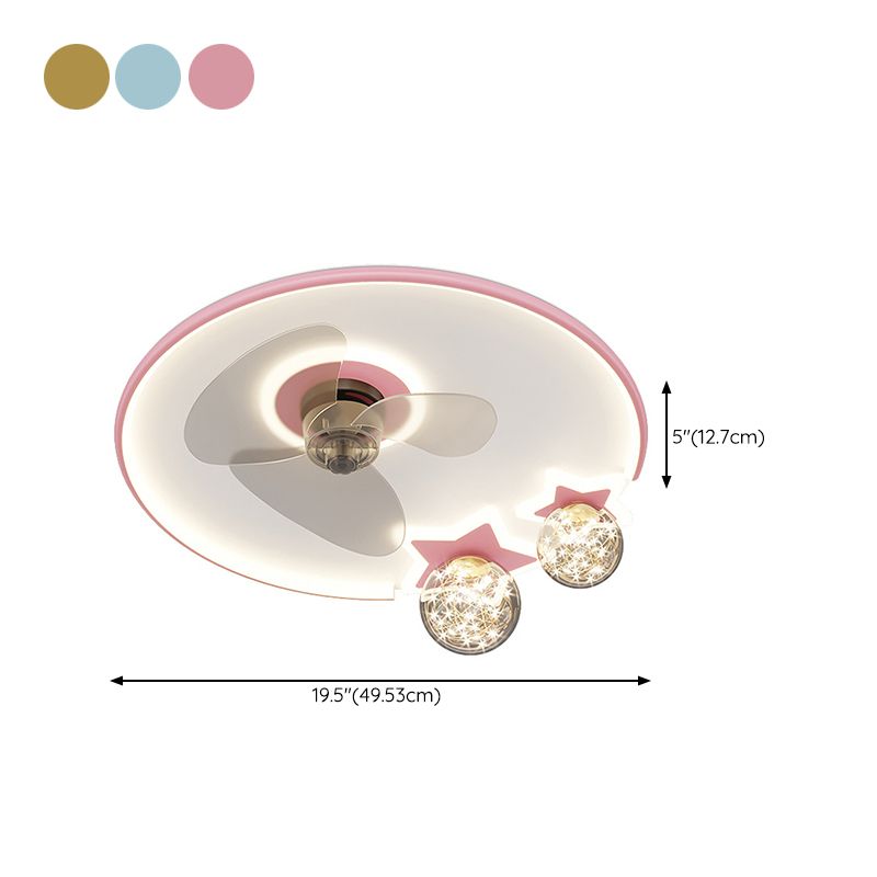 Round Shape Metal Ceiling Fans Kid Style 6 Lights Flush Ceiling Fan