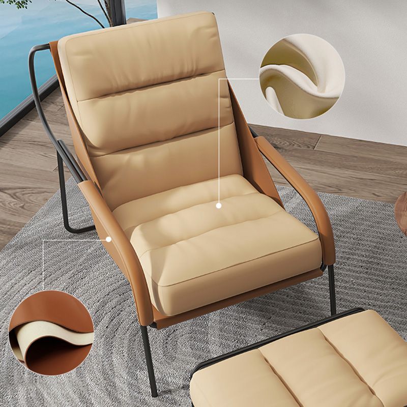 Mid-century Pu Leather Lounge Chair Solid Color Sewn Pillow Back Chair