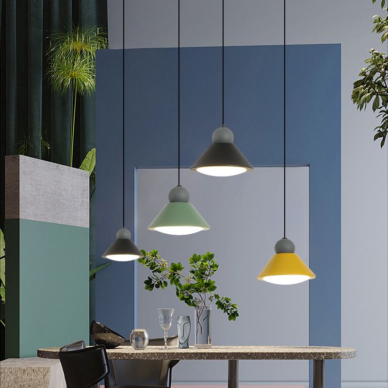 Macaron Conical Multi-Light Pendant Metal Metal LED Drop Light for Dining Room