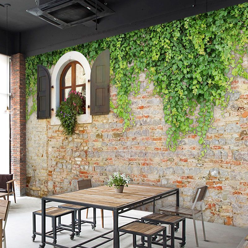 Fresh Leaf and Wall Mural for Restaurant Decor, Whole Wall Art in Pastel Green