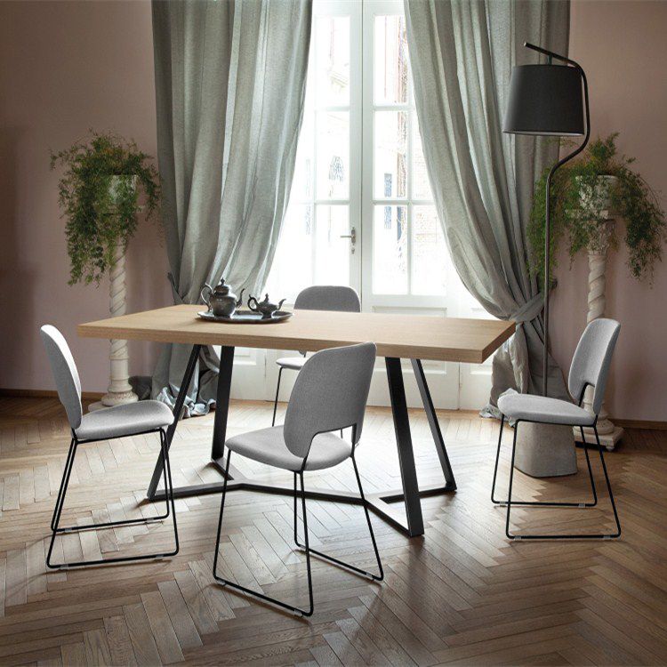Rectangle Industrial Dining Table Trestle Base Fixed Table with Solid Wood