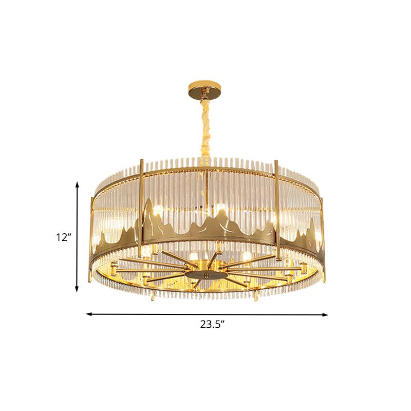 Strip Crystal Gold Affermazione del lampadario Forma del tamburo a 8 luci MODERSTRISTA sospesa con motivo a montagna