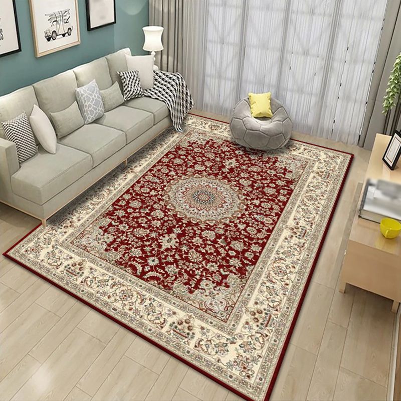 Nostalgia Indoor Rug Floral Pattern Rug Polyester Anti-Slip Backing Carpet for Living Room