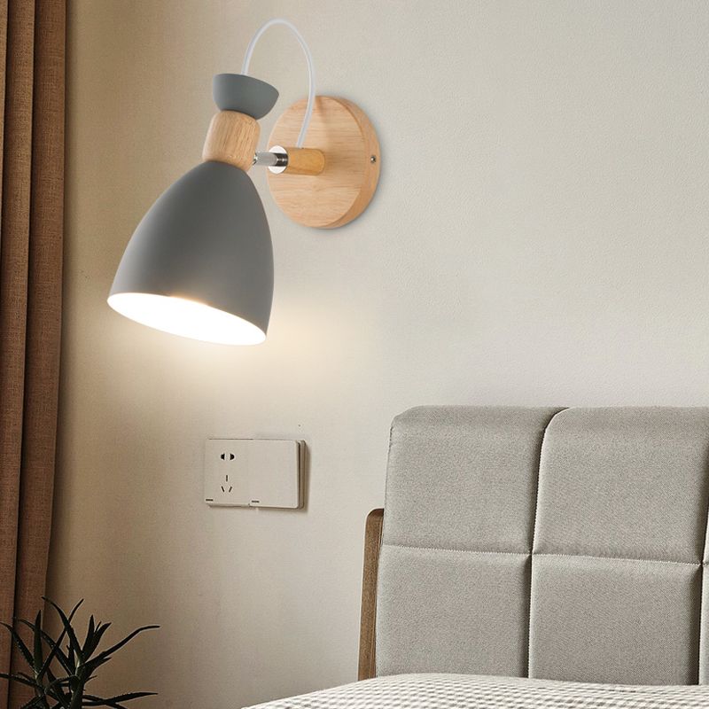 Kid Bedroom Dome Shape Wall Light Metallic and Wooden Macaroon Wall Sconce Light