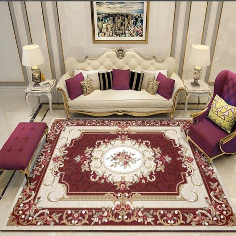 Nostalgia Medallion Pattern Carpet Polyester Area Rug Non-Slip Backing Indoor Rug for Living Room