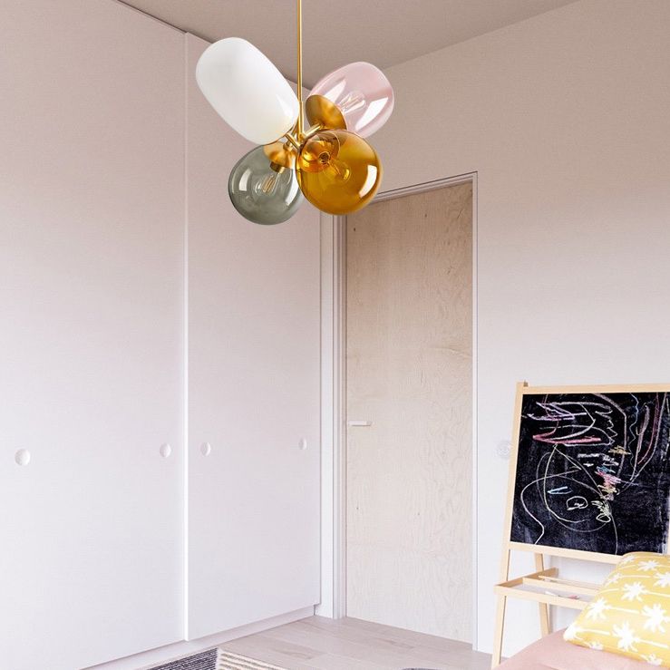 Buntes Glasschatten 4-leichter Anhängerlampe postmoderner Kunst dekorativ