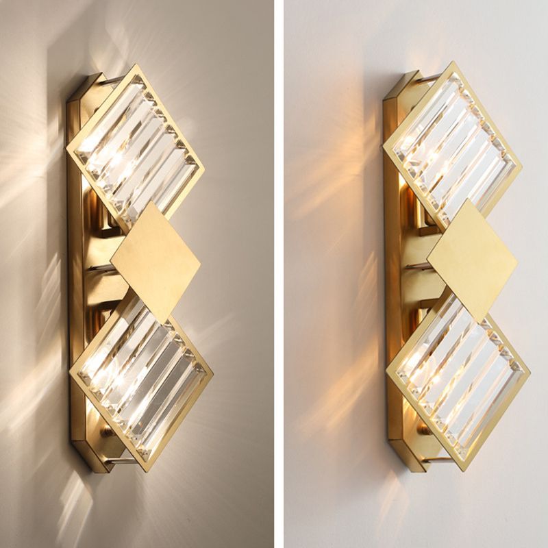 2-Light Geometric Wall Light Fixture Modern Crystal Wall Sconce Light
