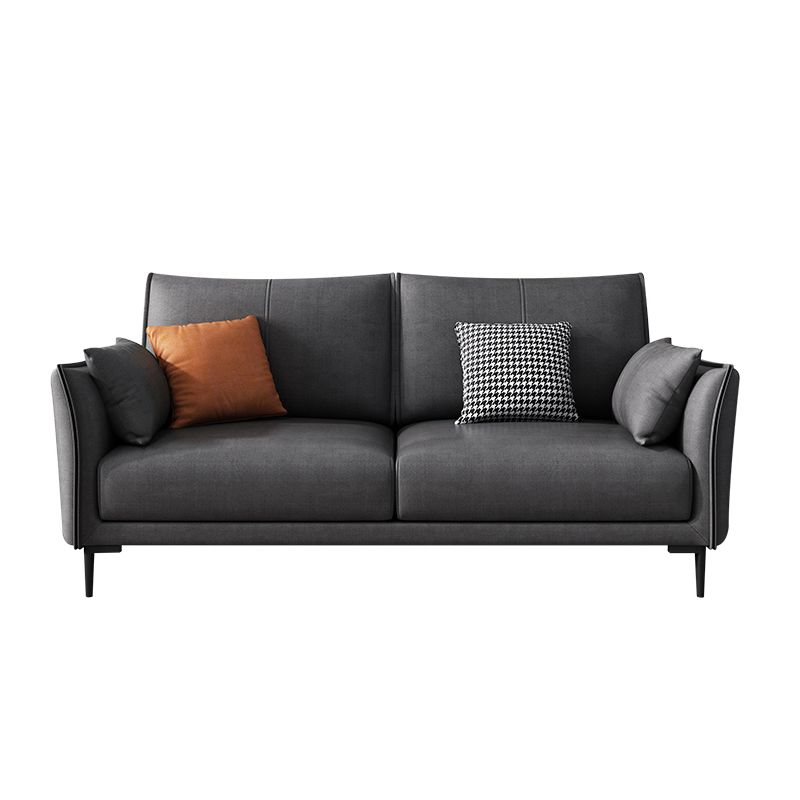 Stain-Resistant Faux Leather Couch Living Room Flared Arm Sofa with Pillow Back