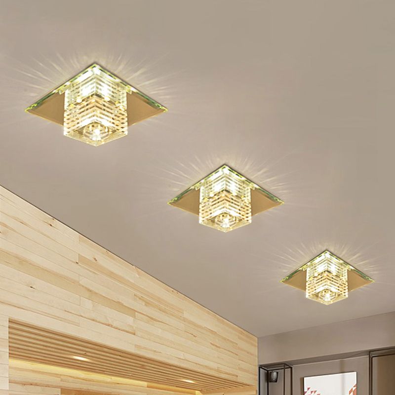 Beveled Clear Crystal Flushmount Lighting Cubic LED Modern Close to Ceiling Lighting Fixture