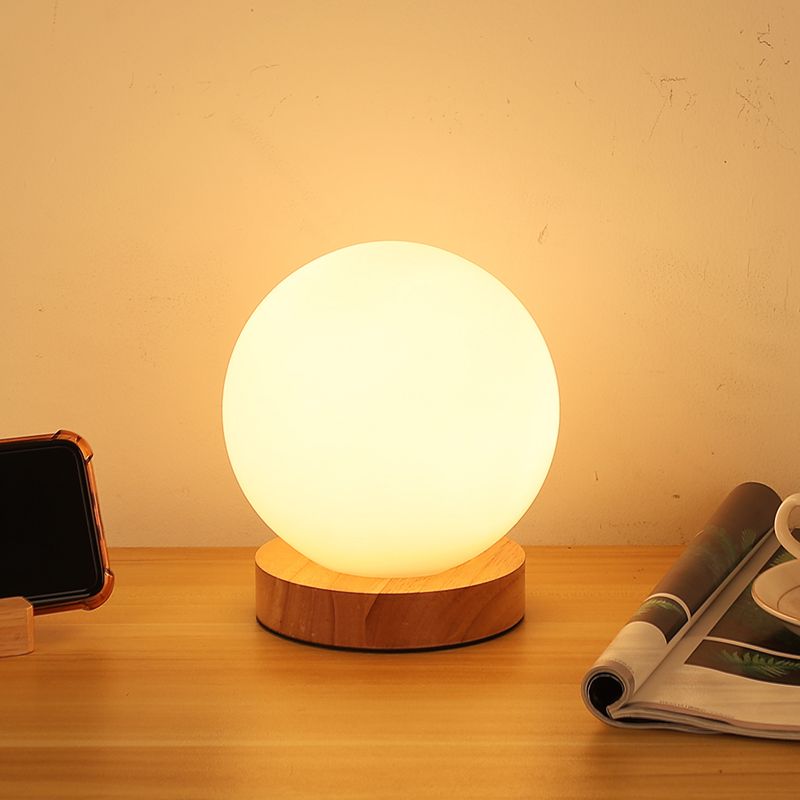 Modern Night Table Lamps 1-Light Living Room Nightstand Lights with White Glass Shade