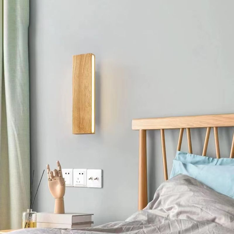 Rectangle Shape Wall Lighting Modern Style Wood 1 Light Sconce Lamp for Living Room