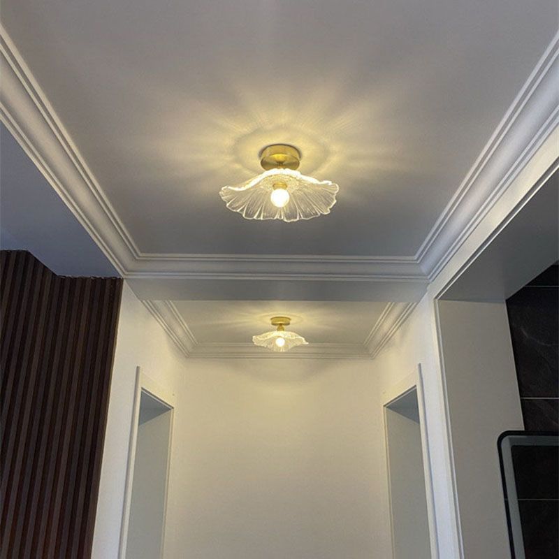 Glass Shaded Ceiling Mounted Fixture Minimalist Style Gold Ceiling Flush Mount for Aisle