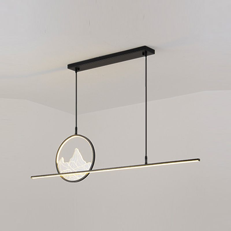 Modern Style Linear Shape Island Lighting Ideas Metal 2 Light Island Pendants in Black