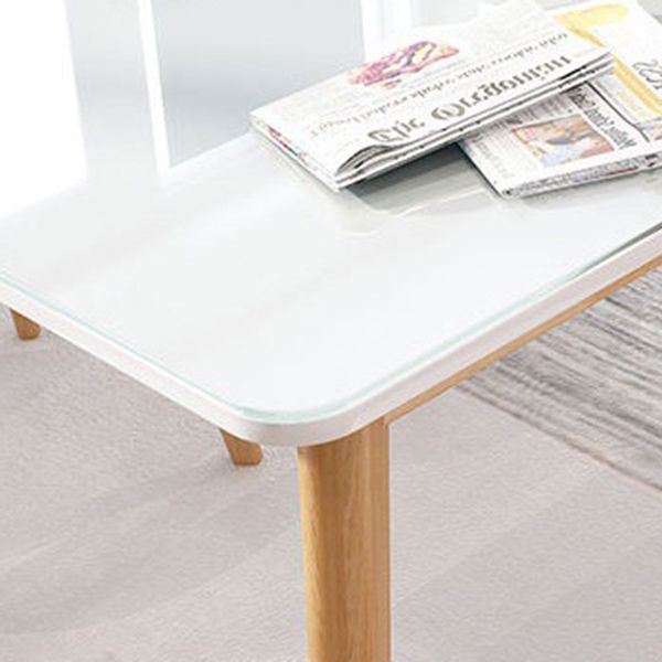 Glass Top Dining Table Modern Dining Table with 4 Solid Wood Legs