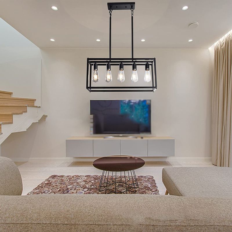 Industrial Pendant Light Rectangle Shape Island Light with Metal Shade for Living Room