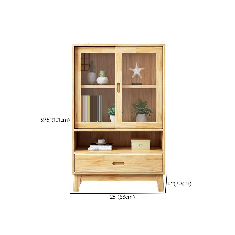 Contemporary Shelf Bookcase Pine Bookshelf with Doors for Living Room