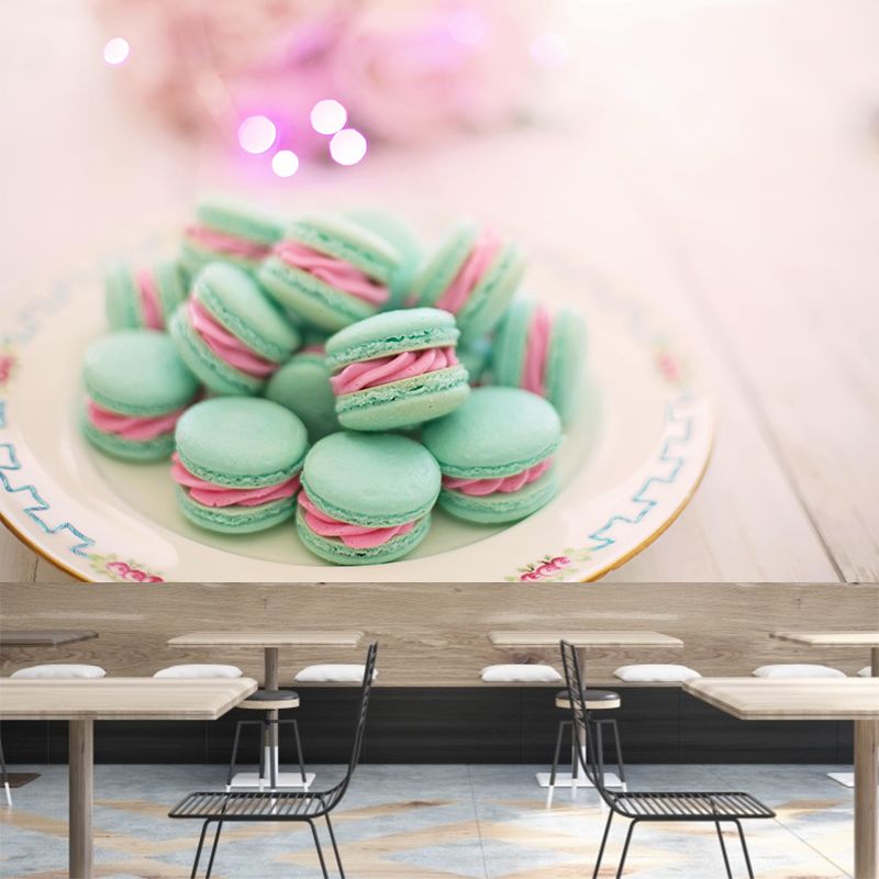 Contemporary Style Mural with Sweet Macaron Painting Commercial Use Wall Covering