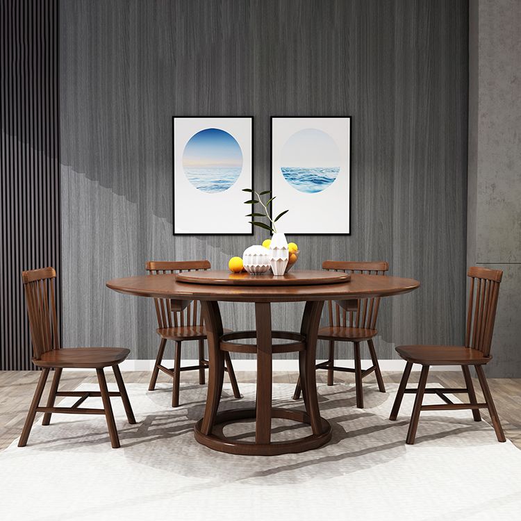 Modern Round Table Solid Wood Dining Table with Turntable for Home