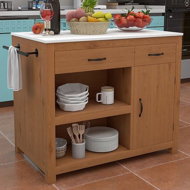 Modern Kitchen Island Table Dining Room Prep Table with Casters