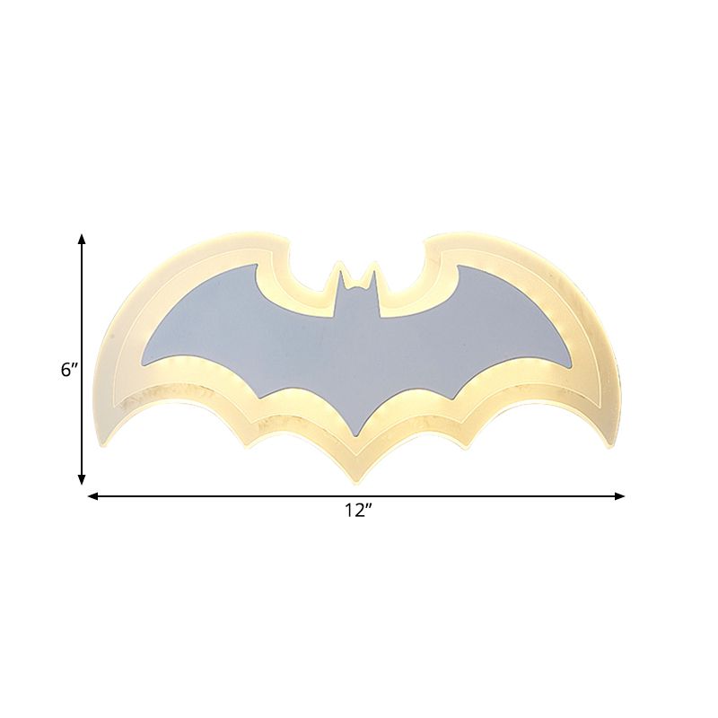 Cool Bat Shaped Wall Light Modern Style Acrylic Metal Wall Lamp in White for Boys Bedroom