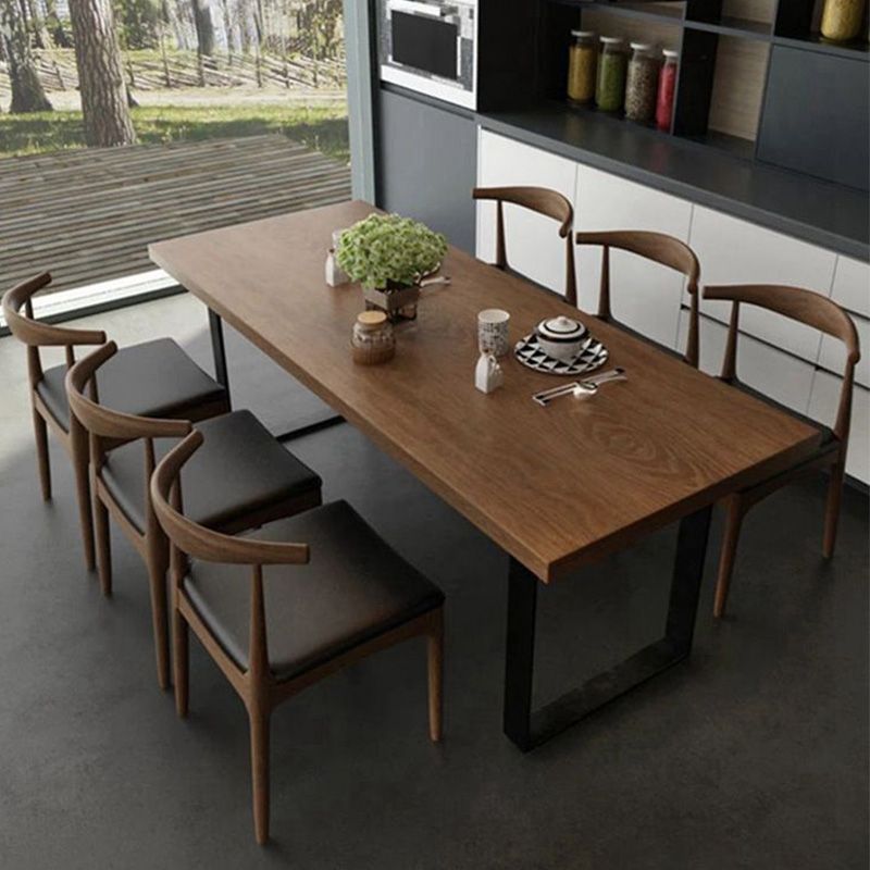 Rectangle Table Dining Table Industrial Dinner Room Solid Wood Table with Sled Base