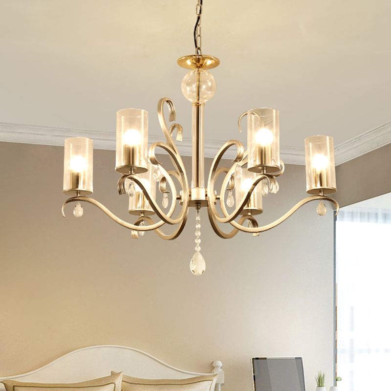 Lampada lampadina a sfumatura a tubo da 6/a 8 tradite in vetro trasparente in oro anticato Luce a soffitto appeso con accento di cristallo K9