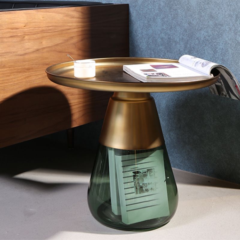 Mid-century Modern Style Round Metal Table with Glass Monopod Base Coffee Table