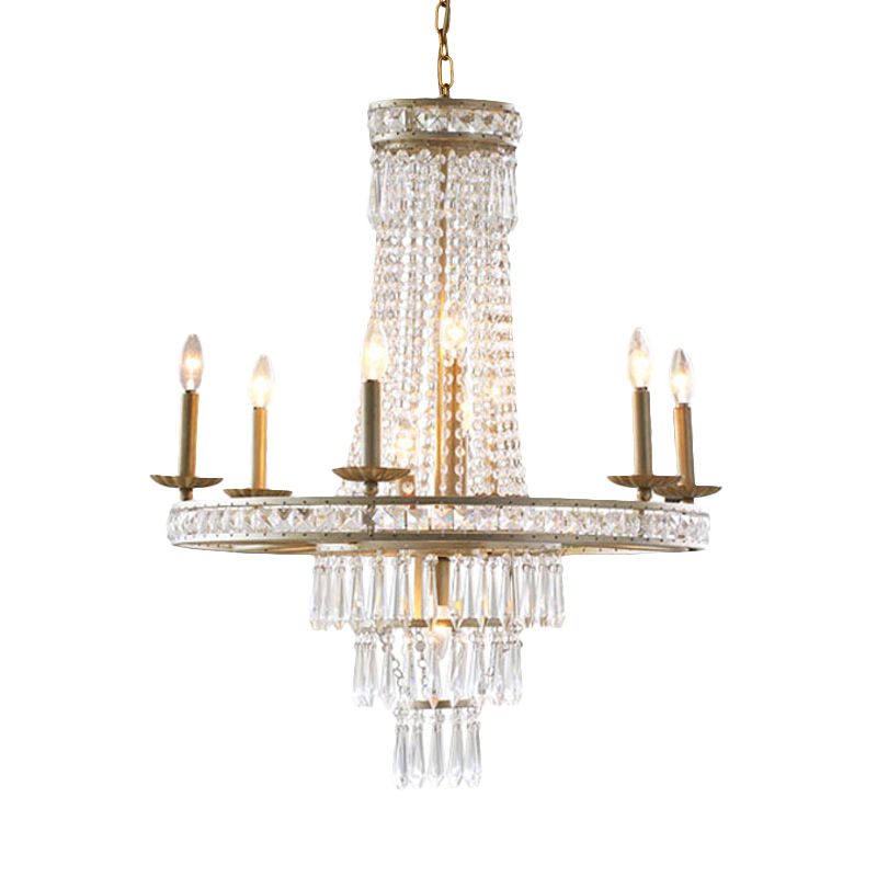 Silver 8/10 Lights Chandelier Countryside Crystal Tiered Ceiling Suspension Lamp for Living Room