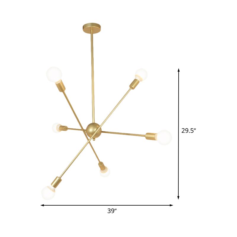 Gouden afwerking 6/8 Lichten Suspensie Lichte industriële stijl Iron Sputnik kroonluchter verlichting met kale lamp voor eetkamer