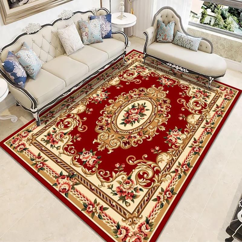 Navy Luxury Carpet Polyester Flower Carpet Non-Slip Backing Carpet for Home Decor