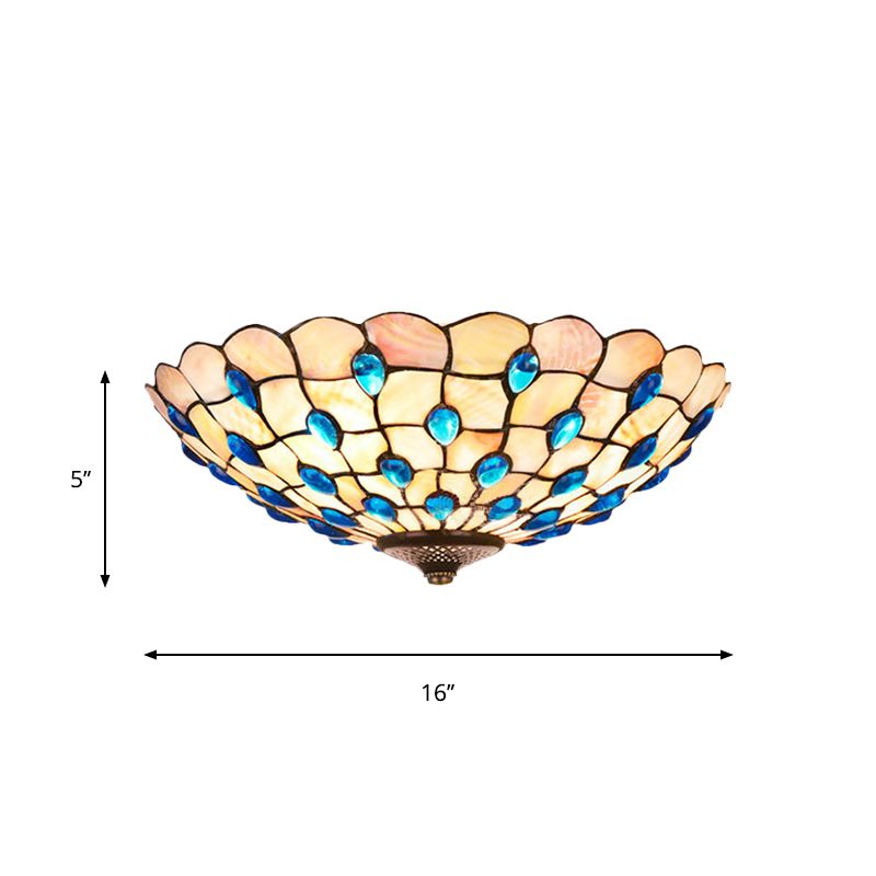 Plafonnier encastré bleu Shell Jeweled Bowl 3/4 ampoules 16"/21" de large Tiffany Flushmount Lighting